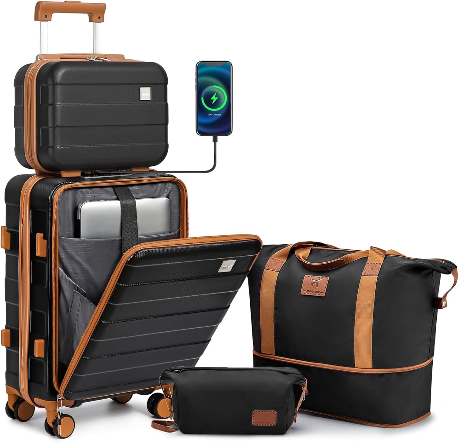 imiomo-Carry-on-Luggage-20-IN-Carry-on-Suitcase-with-Spinner-Wheels-Hardside-3PCS-Set-Lightweight-Rolling-Travel-Luggage-with-TSA-Lock-20-Black