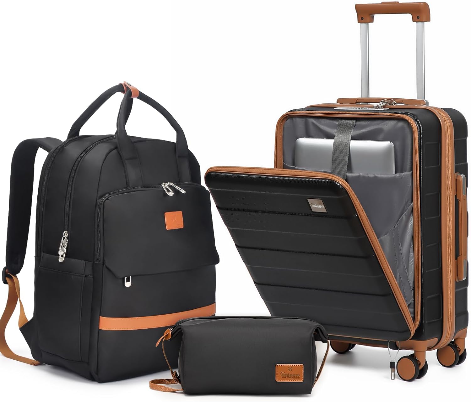 imiomo-Carry-on-Luggage-20-IN-Carry-on-Suitcase-with-Spinner-Wheels-Hardside-3PCS-Set-Lightweight-Rolling-Travel-Luggage-with-TSA-Lock-20-Black