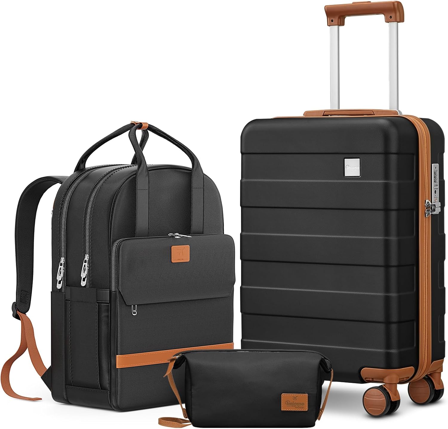 imiomo-Carry-on-Luggage-20-IN-Carry-on-Suitcase-with-Spinner-Wheels-Hardside-3PCS-Set-Lightweight-Rolling-Travel-Luggage-with-TSA-Lock-20-Black